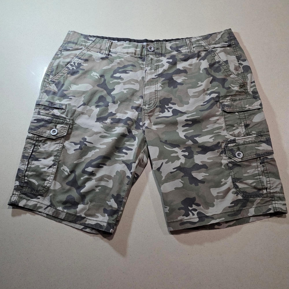 Iron Flex Mens Camo Cargo Shorts Green Brown Camouflage Size 40 Utility Pockets